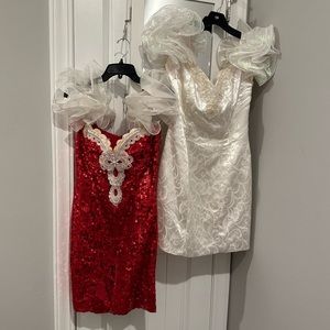 80s dress bundle. Red and white sequin dress puffy sleeves